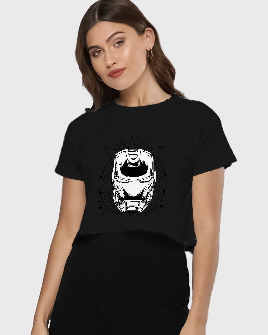 Womens Cropped TShirt Movies Ironman Helmet