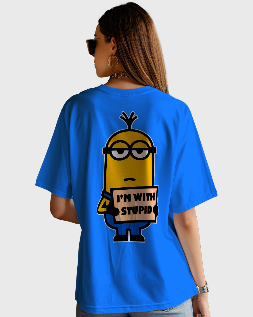 Womens Oversized TShirt Cartoon Minion Im Stupid