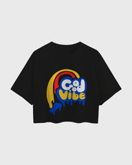 Womens Oversized Cropped TShirt Funky Good Vibes