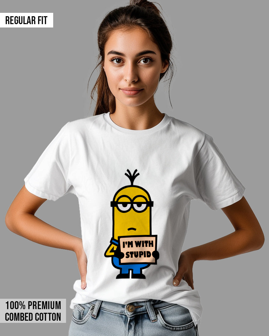 Womens Relaxed Fit TShirt Cartoon Minion Im Stupid