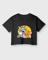 Womens Cropped TShirt Cartoon Tom And Jerry