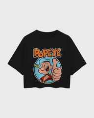 Womens Oversized Cropped TShirt Cartoon Popeye