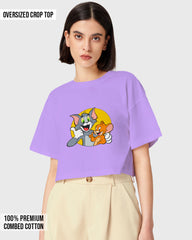 Womens Oversized Cropped TShirt Cartoon Tom And Jerry