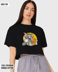 Womens Cropped TShirt Cartoon Tom And Jerry