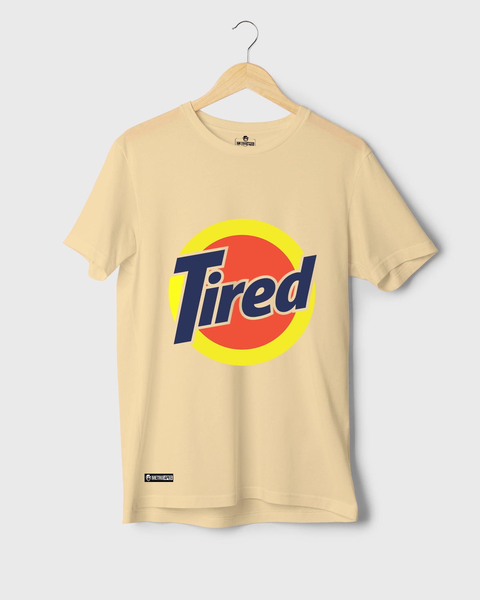 Mens T-Shirt Funky Logo Spoofs Tired - Metro Apes