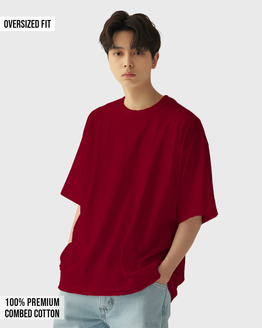 Men Oversized Tshirt Plain - Burgundy