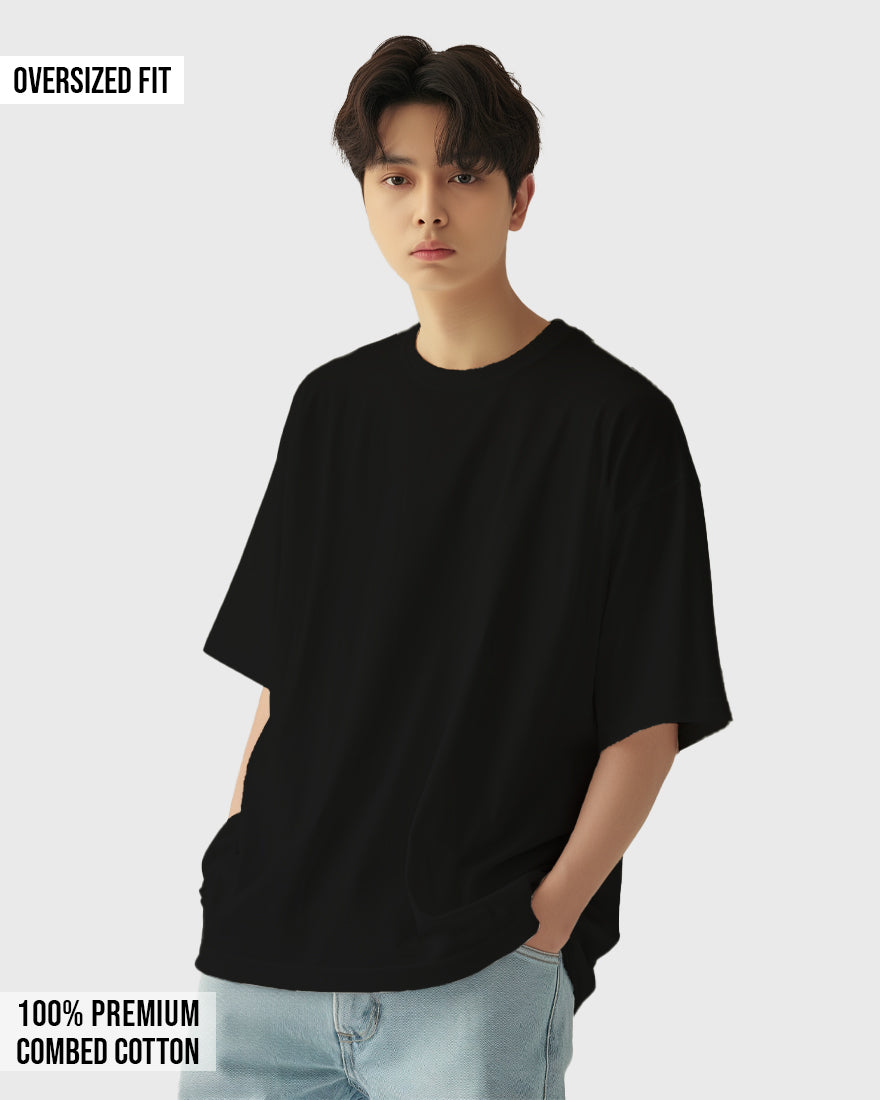 Men Oversized Tshirt Plain - Jet black