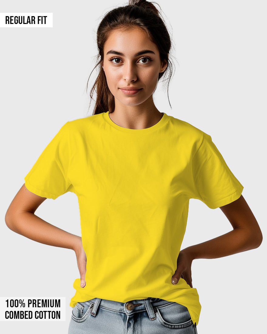 Womens Relaxed Fit Plain TShirt - Mustred Yellow