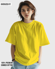 Womens Oversized Plain TShirt - Mustred Yellow