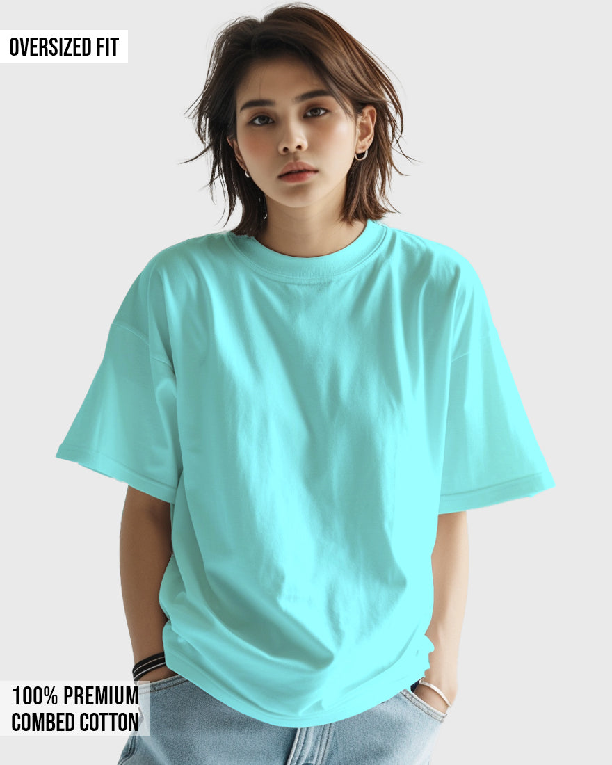 Womens Oversized Plain TShirt - Lite Ocean blue