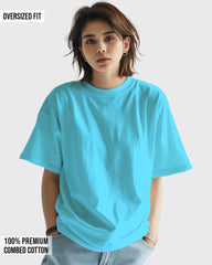 Womens Oversized Plain TShirt - Ocean Blue